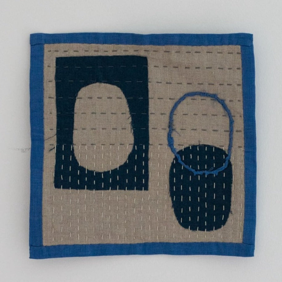 Blue Linen Slow Stitched Mini Quilt Kit by Rebekah Johnston with Helen Round