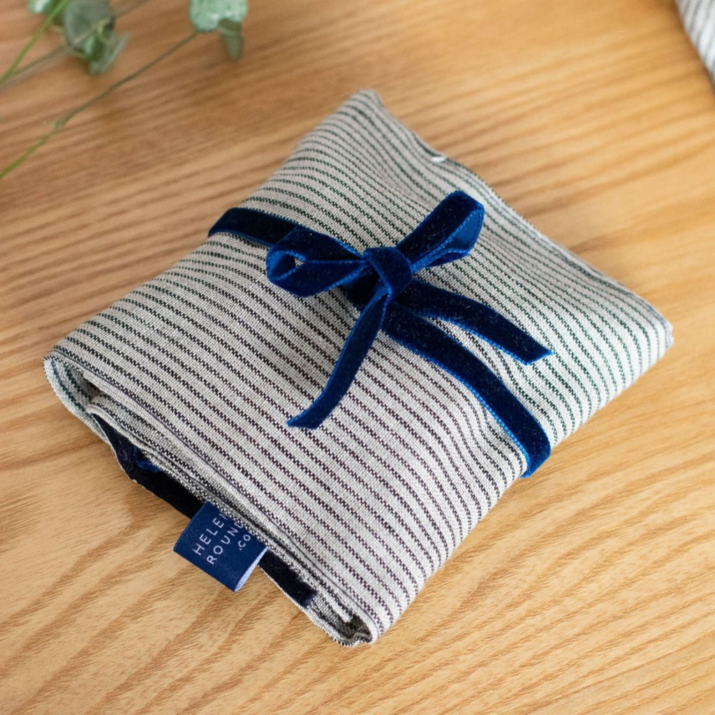 Linen Fold Up Sewing Kit with Blue Velvet Ribbon from Helen Round