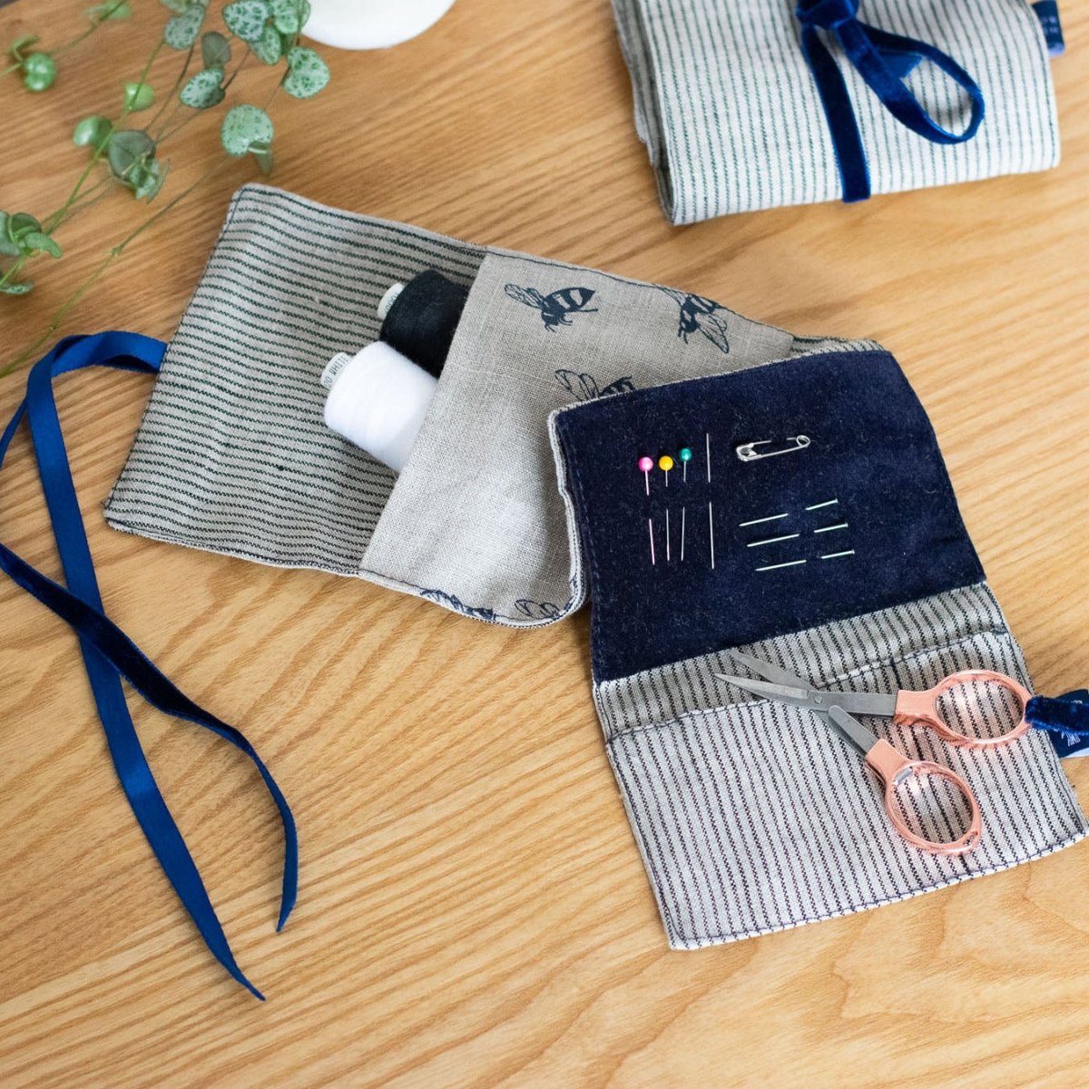 Linen Sewing Kit with Velvet Pin Holder and Rose Gold Scissors from Helen Round
