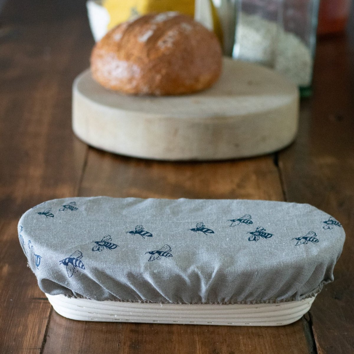 Oval Linen Banneton/Bowl Cover from the Honey Bee Collection by Helen Round