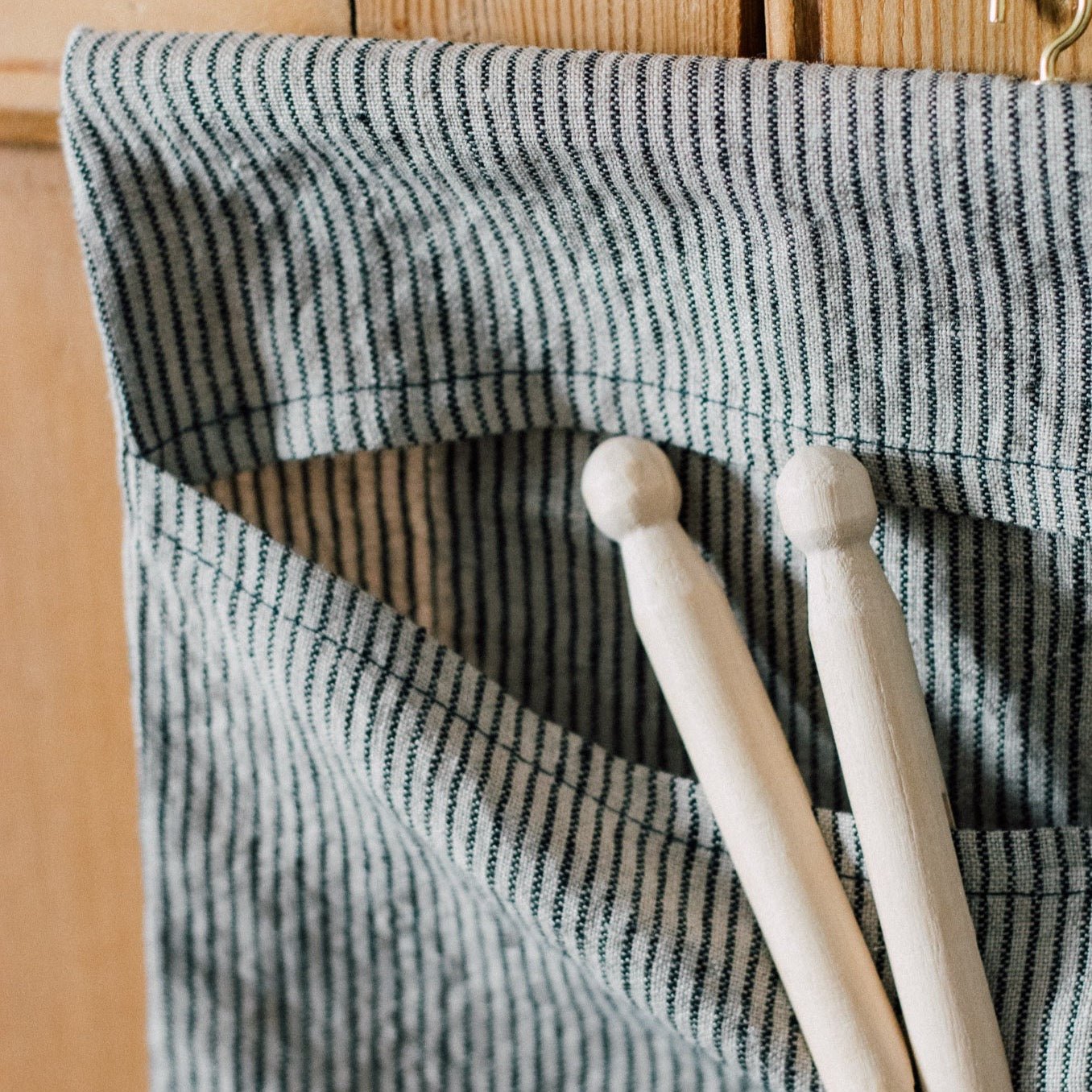 Navy and Natural Striped Linen Peg Bag