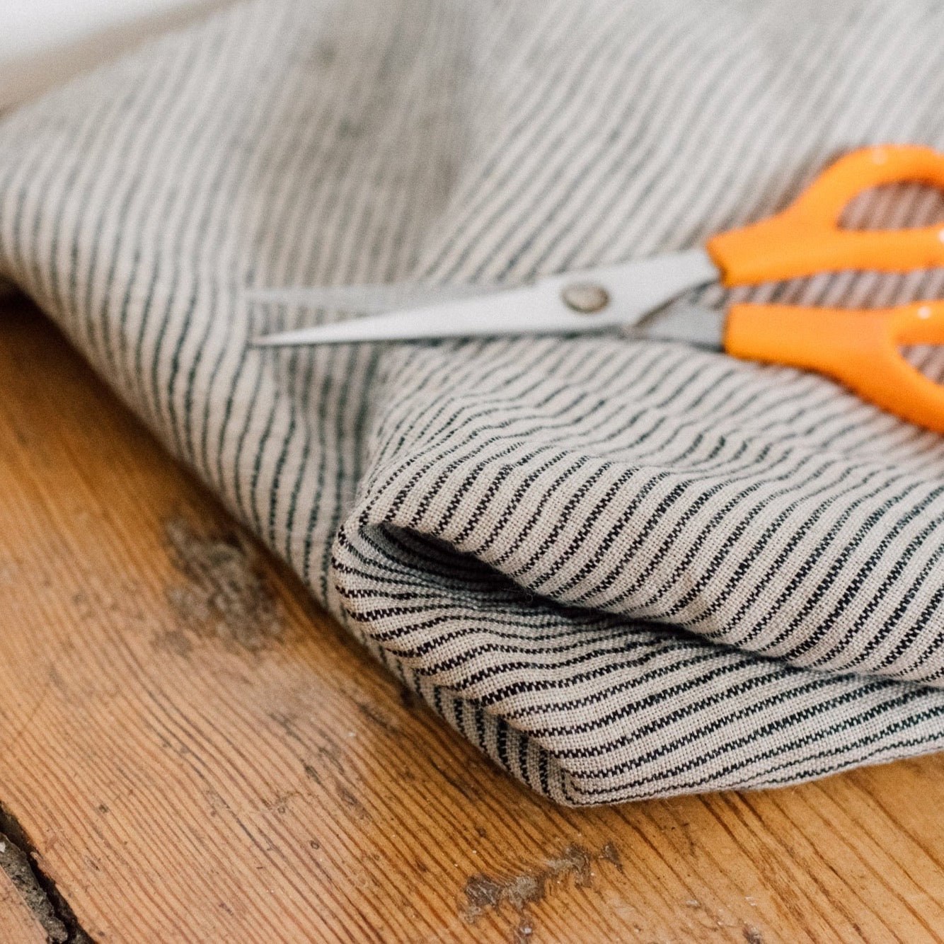Linen Stripe Fabric Dark Blue and Natural