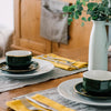 Linen Placemats with Dark Blue/Natural Stripe with mustard linen napkins