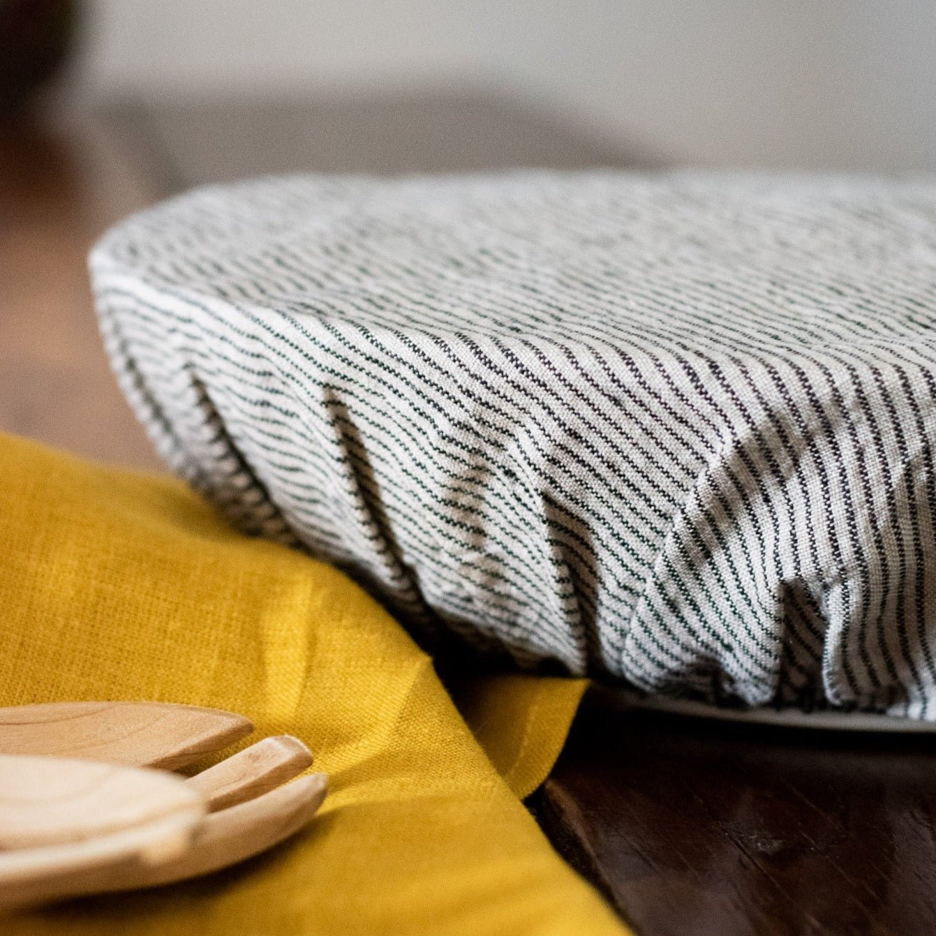Large Linen Bowl Cover with Navy Stripe