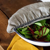 Blue and natural large  linen bowl cover with blue stripes, great alternative to cling film