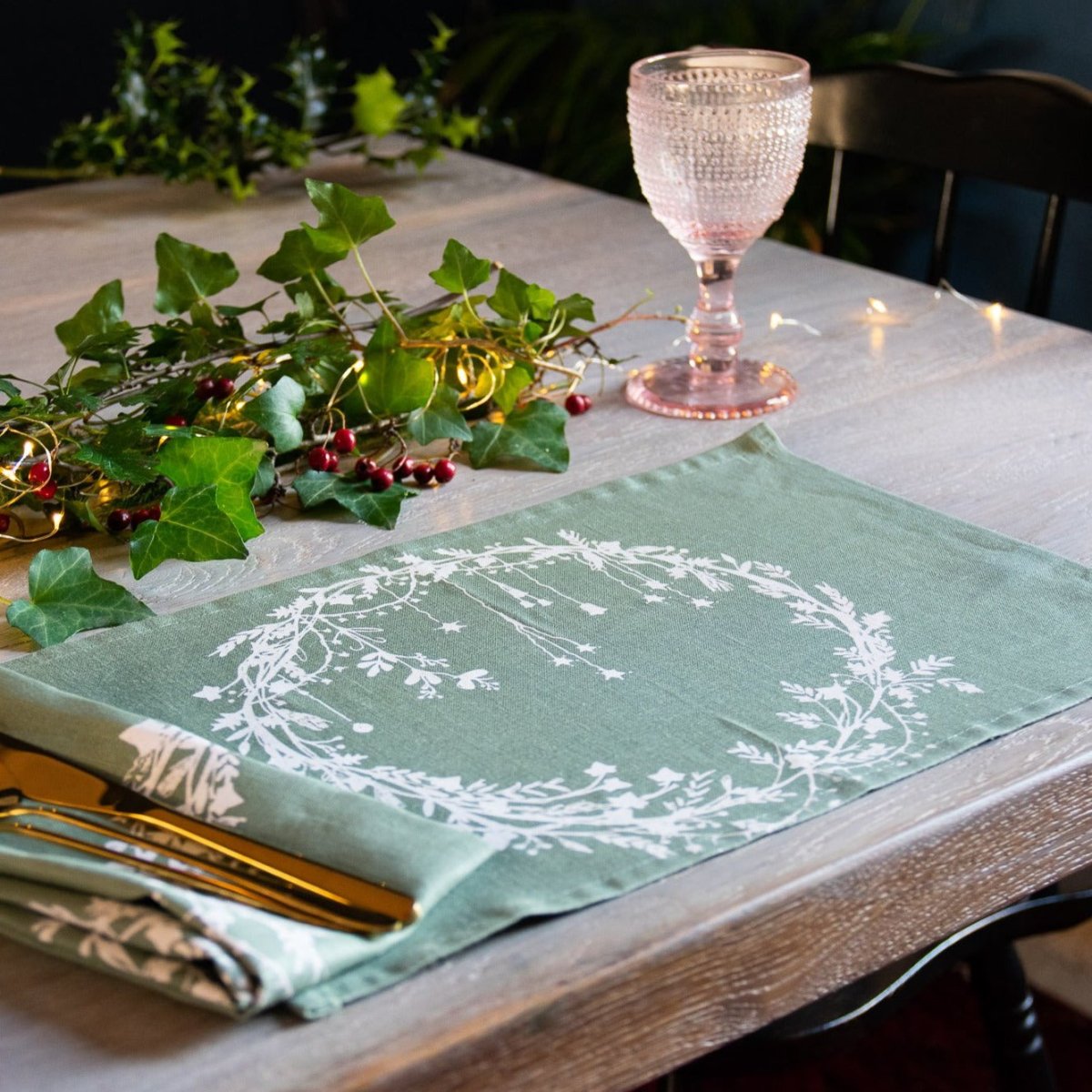 sage green linen Christmas placemat
