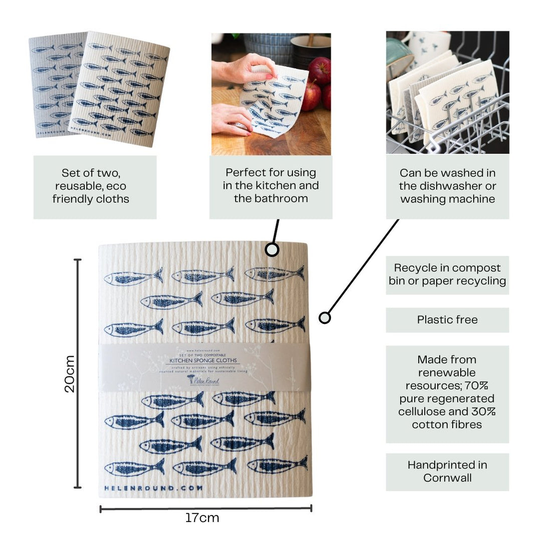 Eco Kitchen Sponge Cloths in Rame Head Design