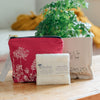 Raspberry Red Linen Makeup Bag, Citrus & Sea Salt Soap and Bamboo Face Cloth from Helen Round
