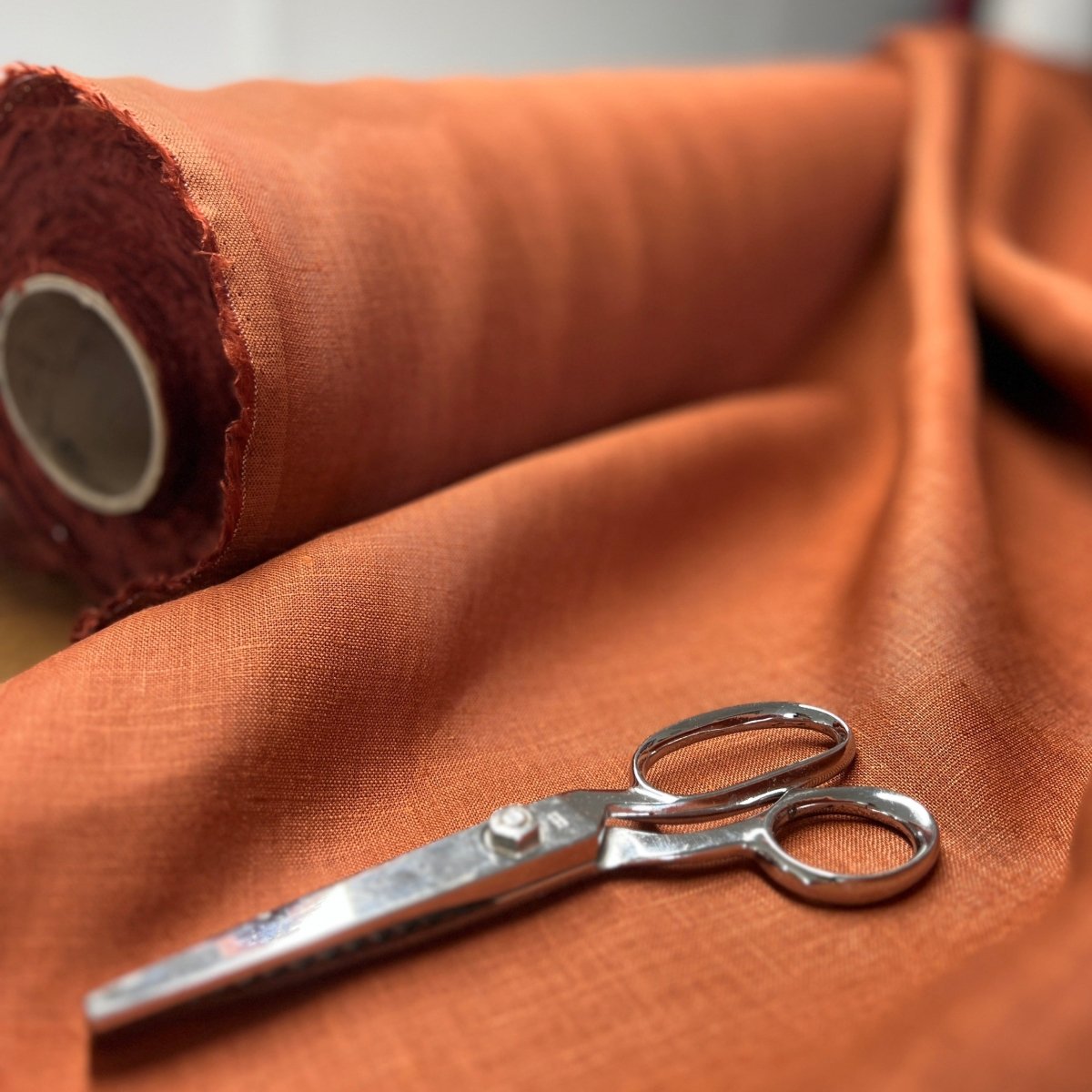 Rust Coloured Linen Fabric 150cm - Helen Round - fabric