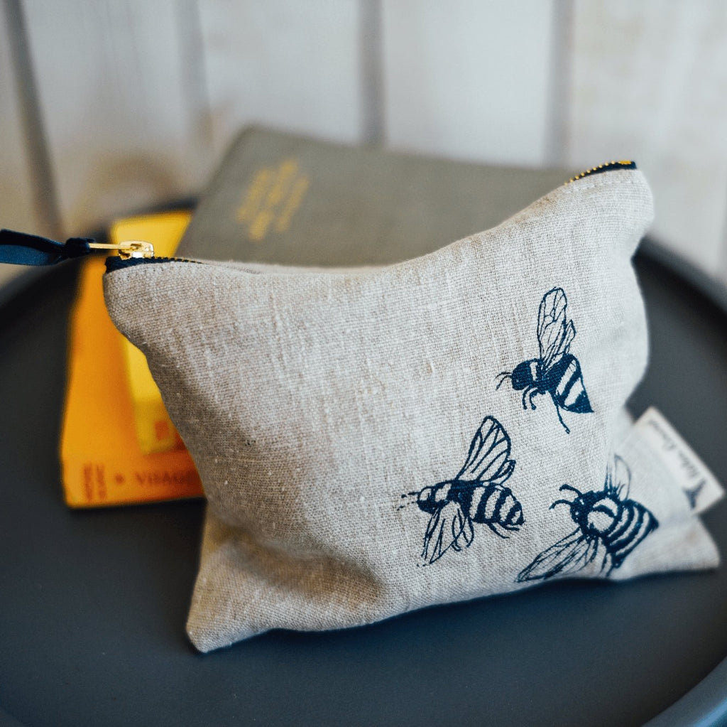 Useful Bee Pouch in Natural Linen from the Honey Bee Collection by Helen Round