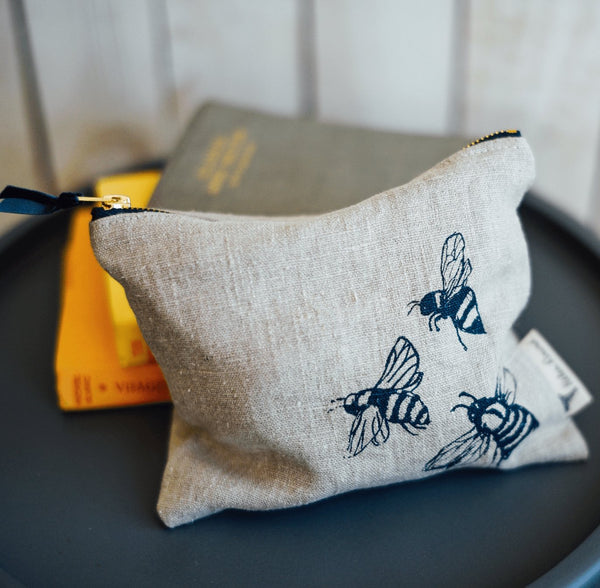Useful Bee Pouch in Natural Linen from the Honey Bee Collection by Helen Round