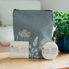 Duck egg blue Linen toiletry bag gift box with bamboo face cloth and bamboo face wipes and soap bar