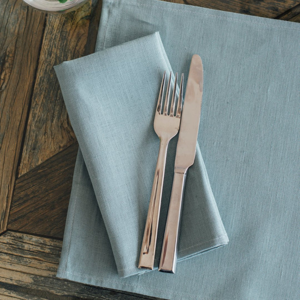 Duck Egg Blue Linen Pre-washed Napkin, available in Set of Four from Helen Round