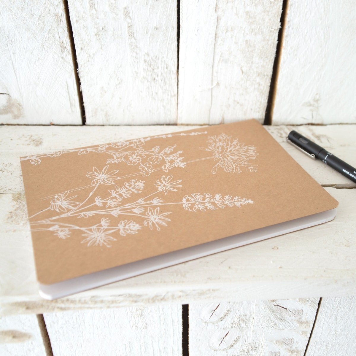 A5 notebook garden flowers plain paper hand printed