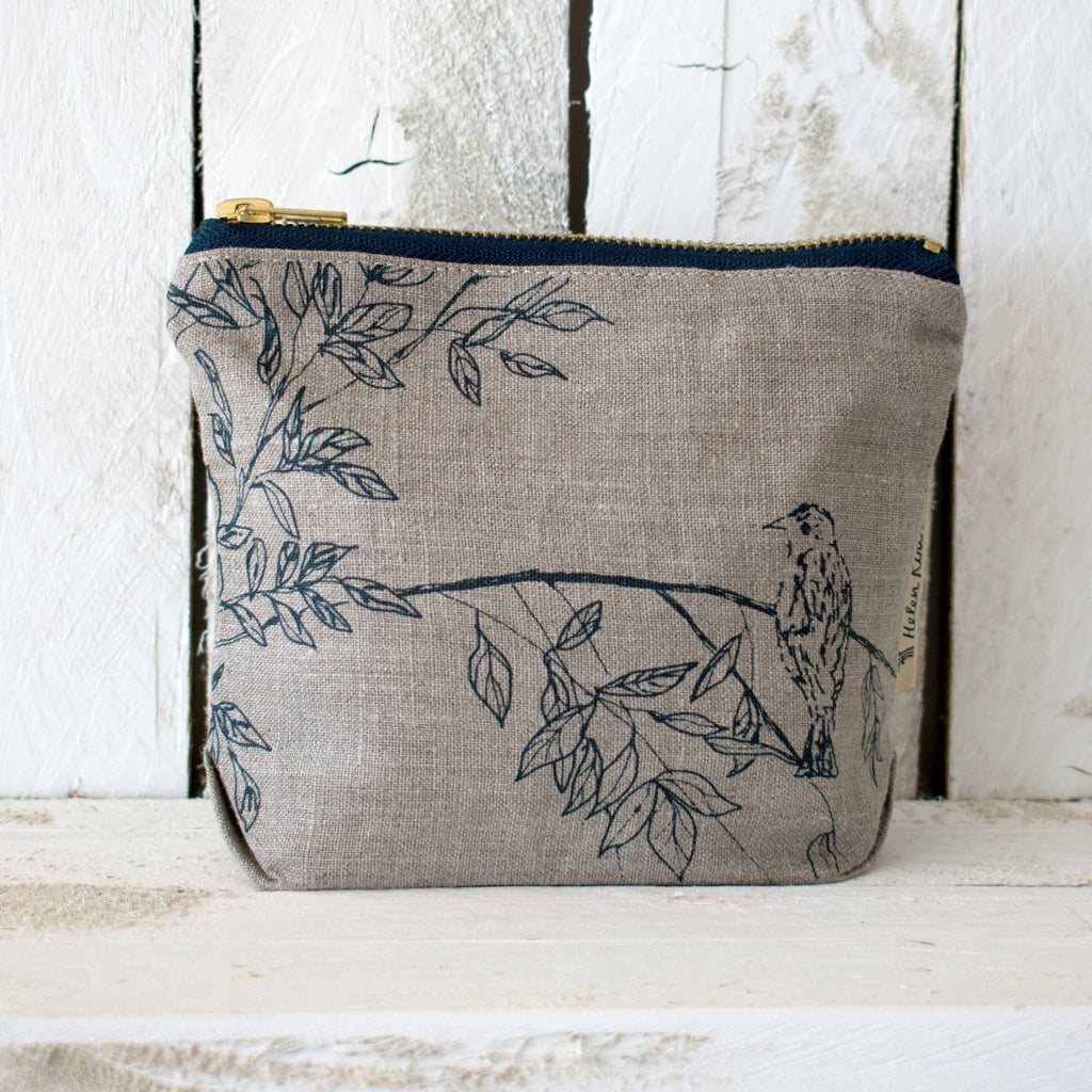Linen make up bag from the birdsong collection in the colour natural