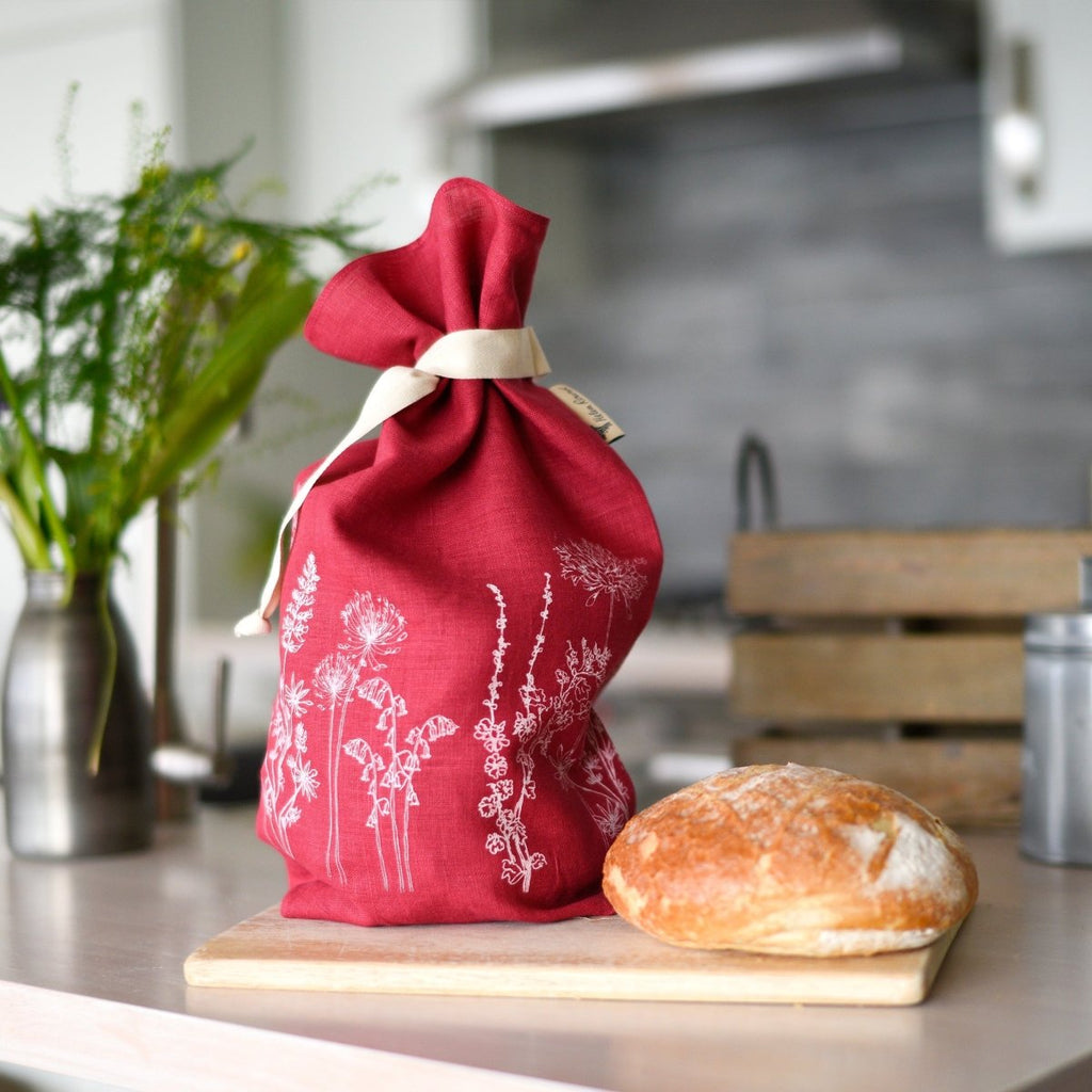 breathable linen bread bag raspberry red linen from the garden collection