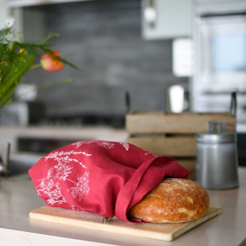 breathable linen bread bag raspberry red linen from the garden collection