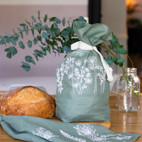 Sage Green Linen Bread Bag from the Garden Collection by Helen Round