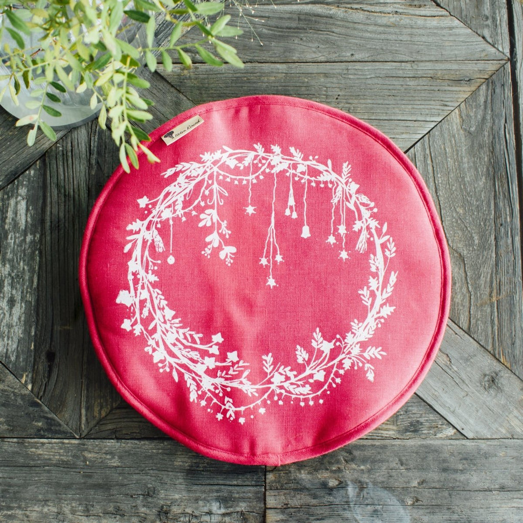 christmas chef's pad aga top raspberry linen holly ivy design