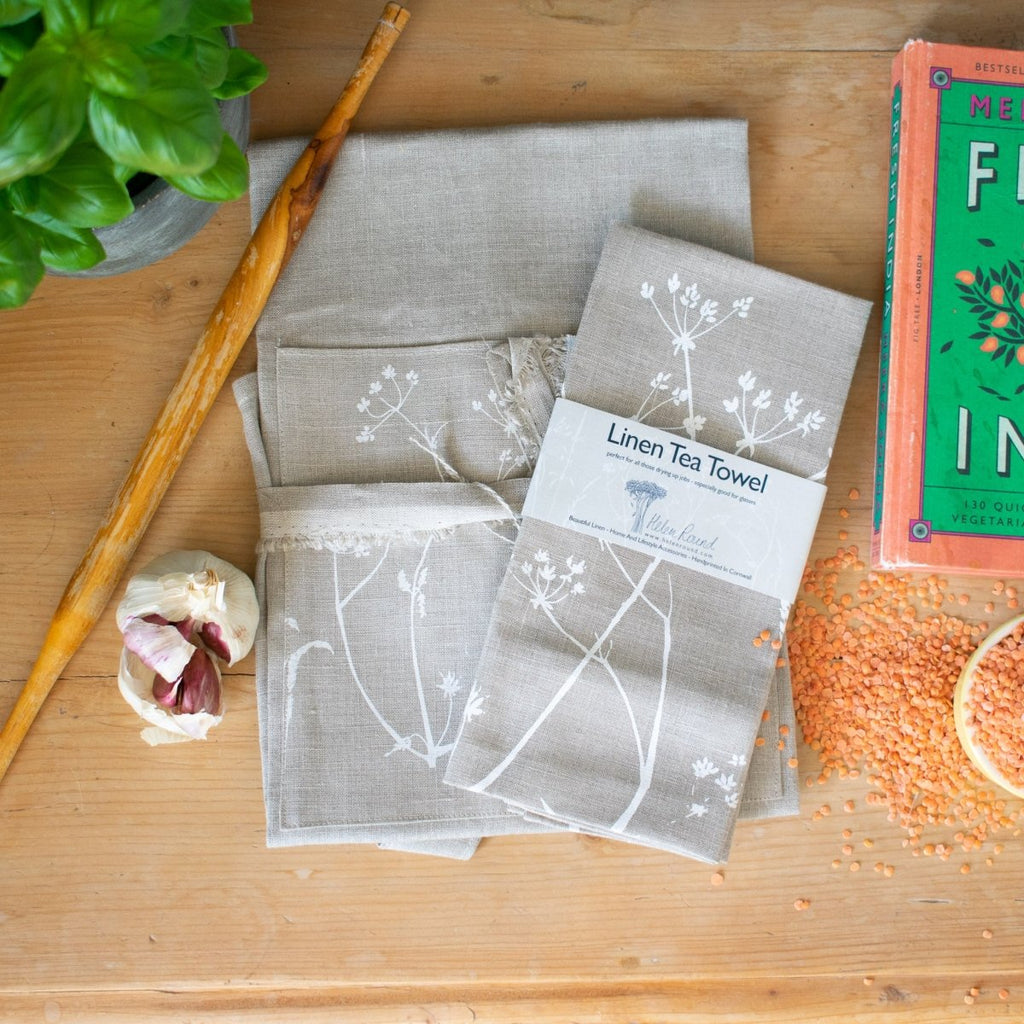 Cooks Gift Bundle with Apron and Tea Towel In Natural Linen Hedgerow Print