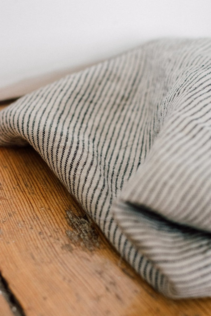 Striped Linen Fabric Dark Blue and Natural