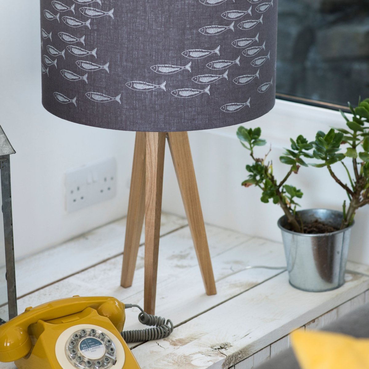 fish lampshade grey linen pendant table lamp 30cm