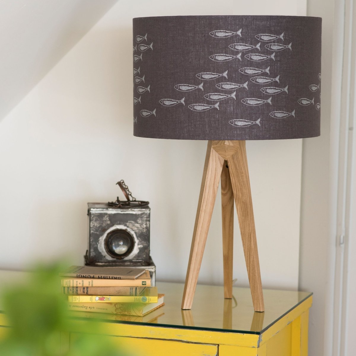 grey fish lampshade linen shade silvery fish design 30cm