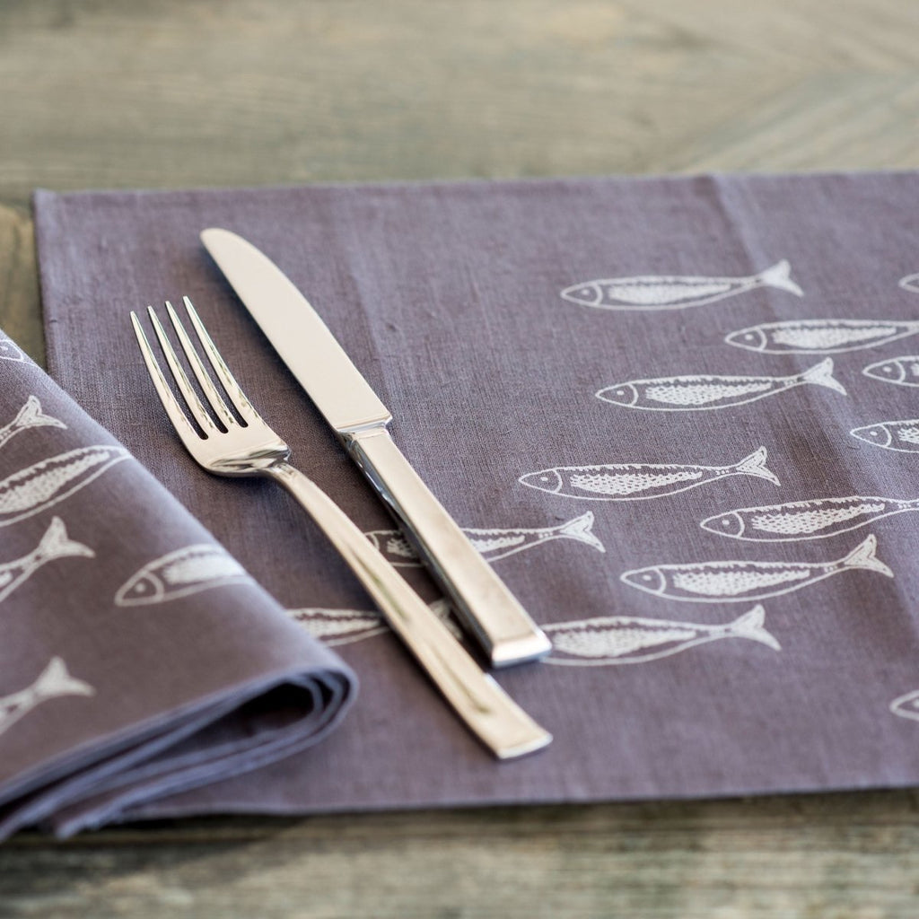 fish placemat silver fish grey linen