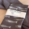 fish tea towel linen tea towel grey linen silver fish design
