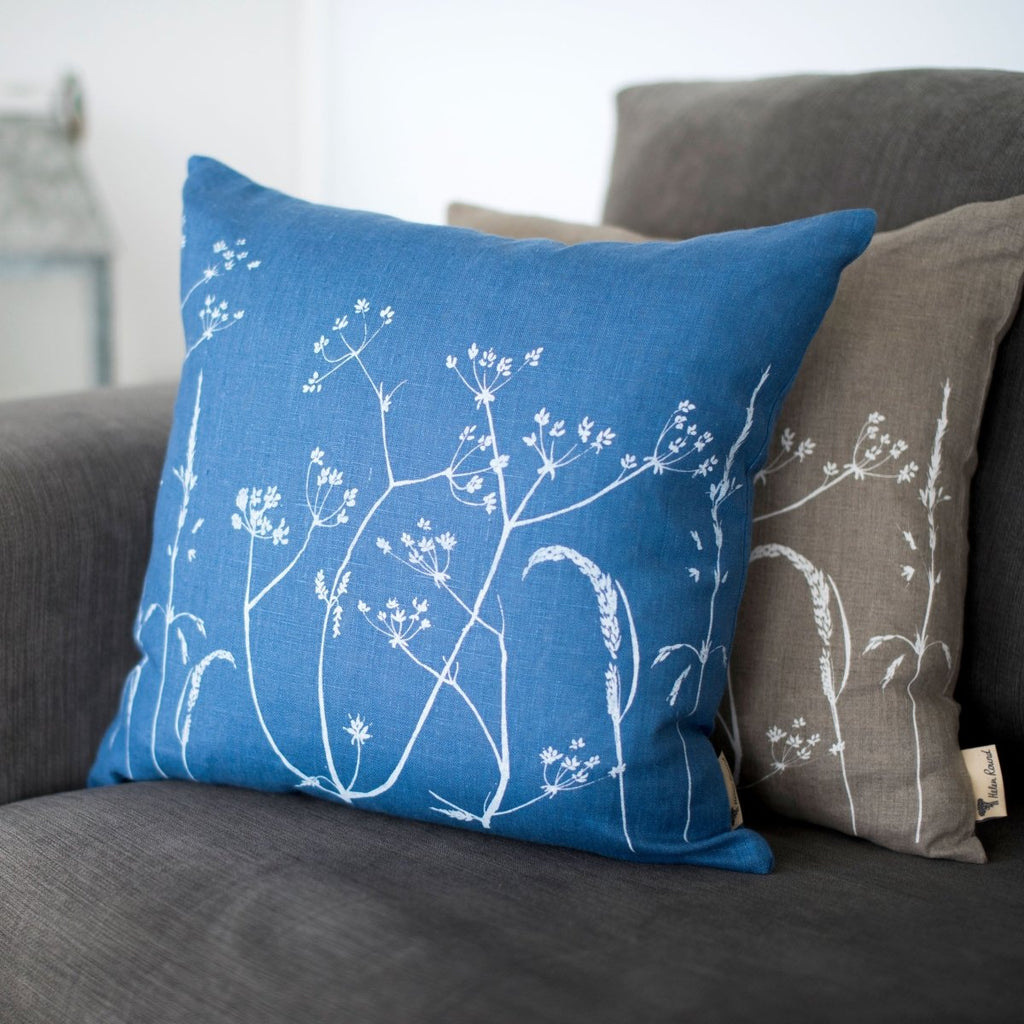 hedgerow linen cushion indigo
