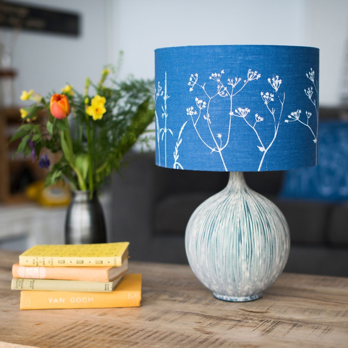 30cm hedgerow lampshade blue linen hedgerow design