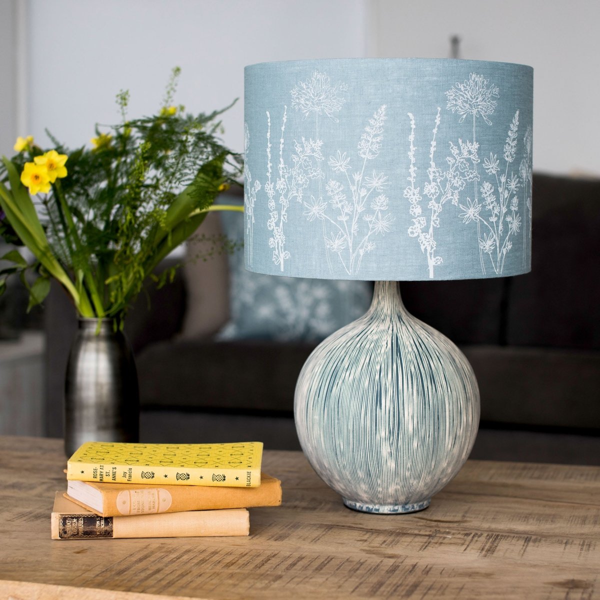 duck egg blue floral linen lampshade 30cm