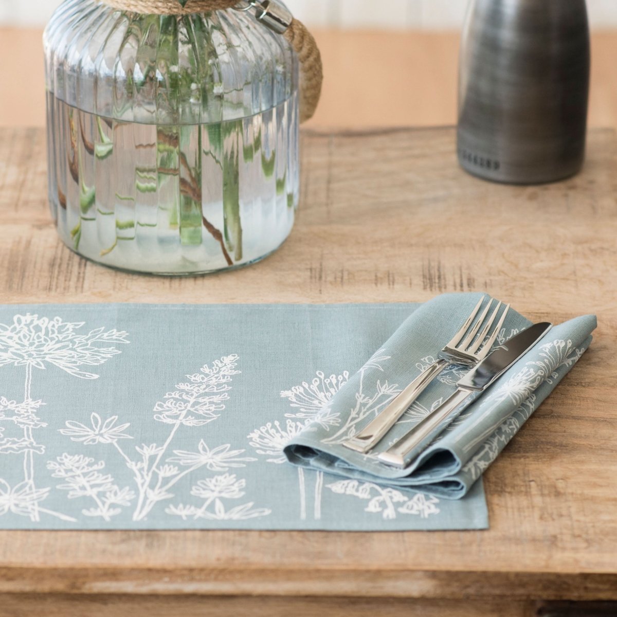 duck egg blue linen napkins set of two flowers
