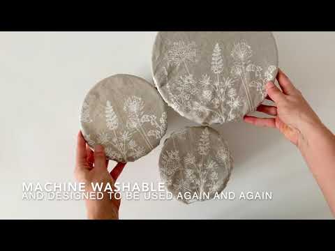 Video of Natural Linen Reusable Bowl Covers from the Garden Collection by Helen Round 