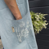 linen apron hand printed pocket flowers
