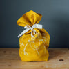 Mustard Linen Bread Bag with white hedgerow print