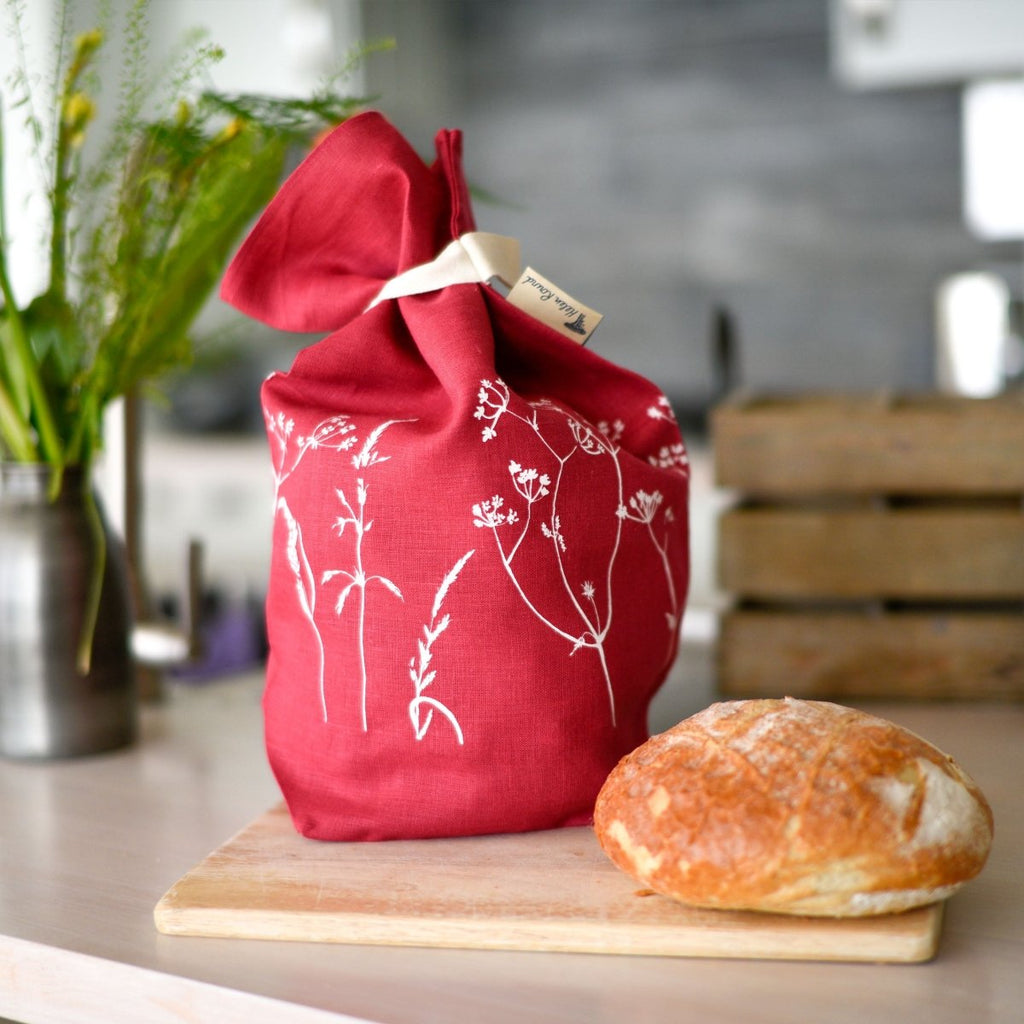 raspberry linen bread bag hedgerow design
