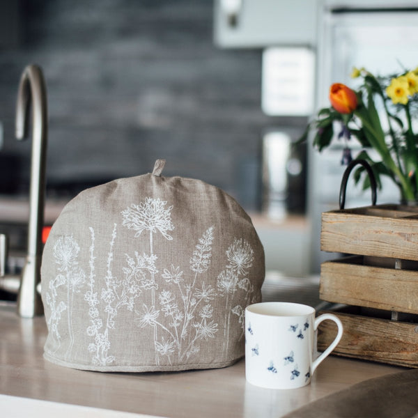 linen tea cosy natural linen flower design