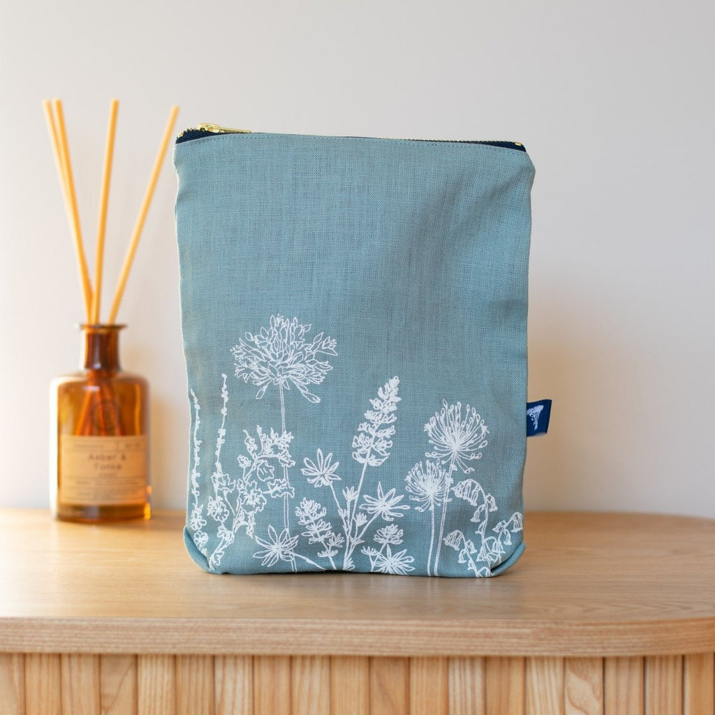 Duck Egg Blue Linen Toiletry Bag from the Garden Collection by Helen Round