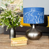 Rame Head linen lampshade in the colour indigo blue with a white print 30cm