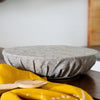Large Linen Bowl Cover with Navy Blue Stripe, Mustard Yellow Linen Tea Towel, Hand Printed By Helen Round