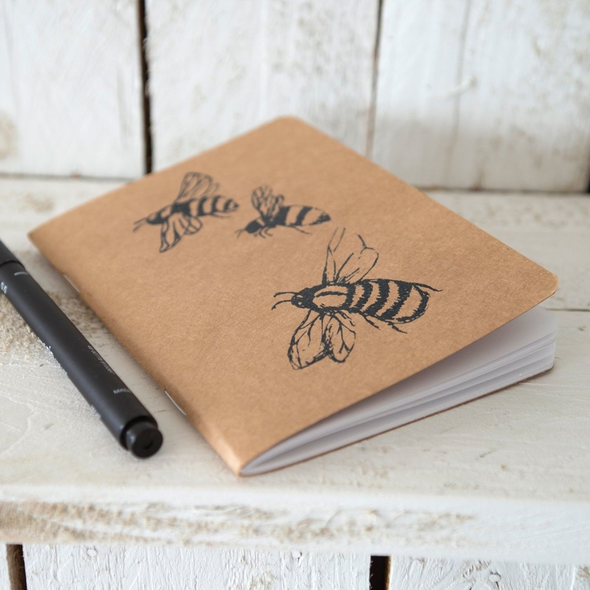 small bee notebook plain white paper hand printed sketchpad